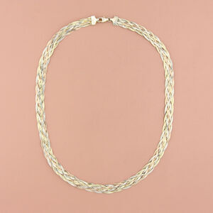 sterling silver italy tri-tone woven herringbone chain necklace size 17.5in